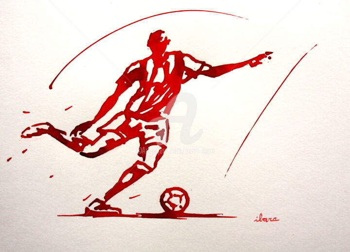 Tekening getiteld "Football N°90" door Henri Ibara, Origineel Kunstwerk, Inkt