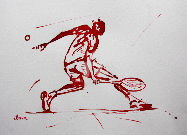 Disegno intitolato "Tennis N°26" da Henri Ibara, Opera d'arte originale, Inchiostro