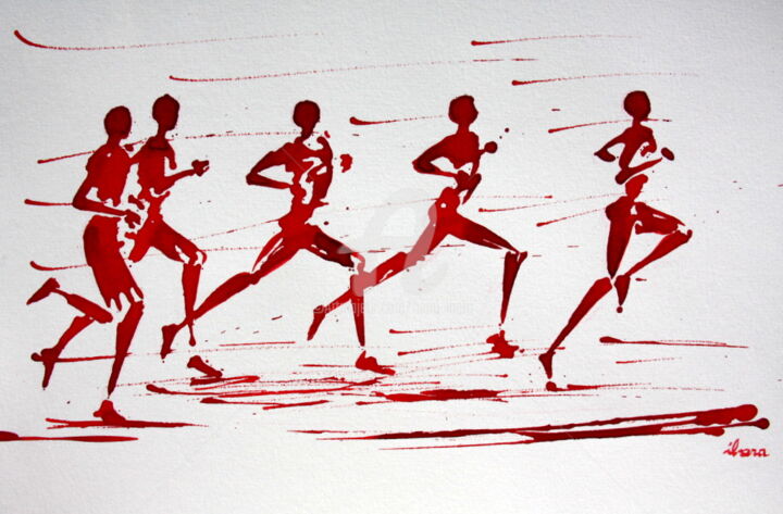 Zeichnungen mit dem Titel ""10000m" N°2" von Henri Ibara, Original-Kunstwerk, Tinte