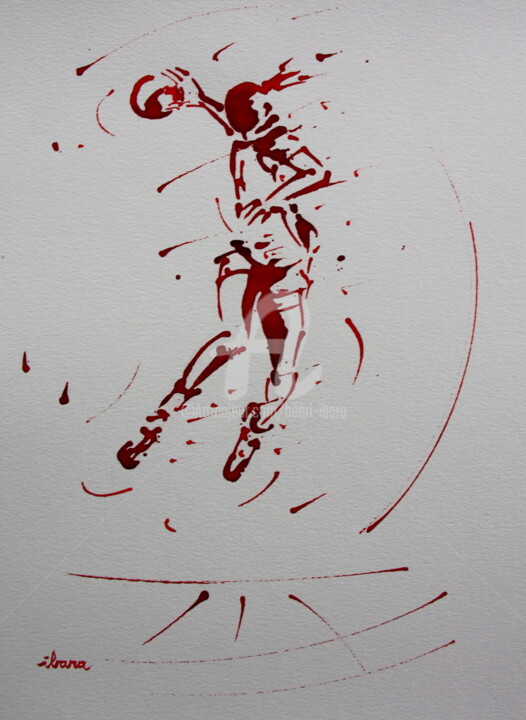 Σχέδιο με τίτλο "Handball féminin N°2" από Henri Ibara, Αυθεντικά έργα τέχνης, Μελάνι