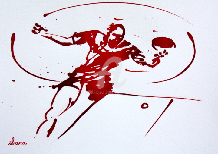 「Ping pong N°4」というタイトルの描画 Henri Ibaraによって, オリジナルのアートワーク, インク