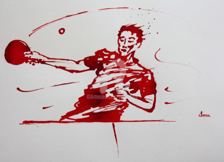 Dessin intitulée "Ping pong N°11" par Henri Ibara, Œuvre d'art originale, Encre