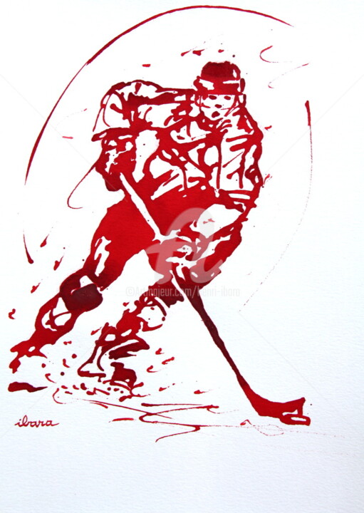 Dibujo titulada "Hockey sur glace N°3" por Henri Ibara, Obra de arte original, Tinta