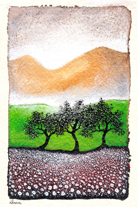 Dessin intitulée "Les trois arbres" par Henri Ibara, Œuvre d'art originale, Encre