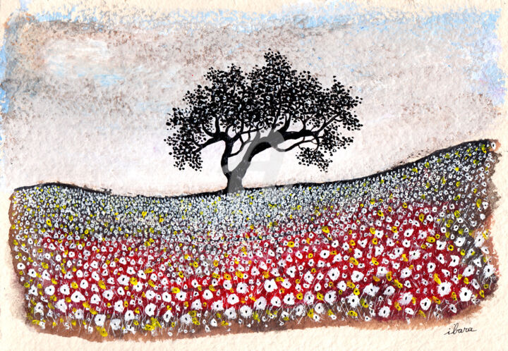 Dessin intitulée "Esprit de l'arbre e…" par Henri Ibara, Œuvre d'art originale, Encre