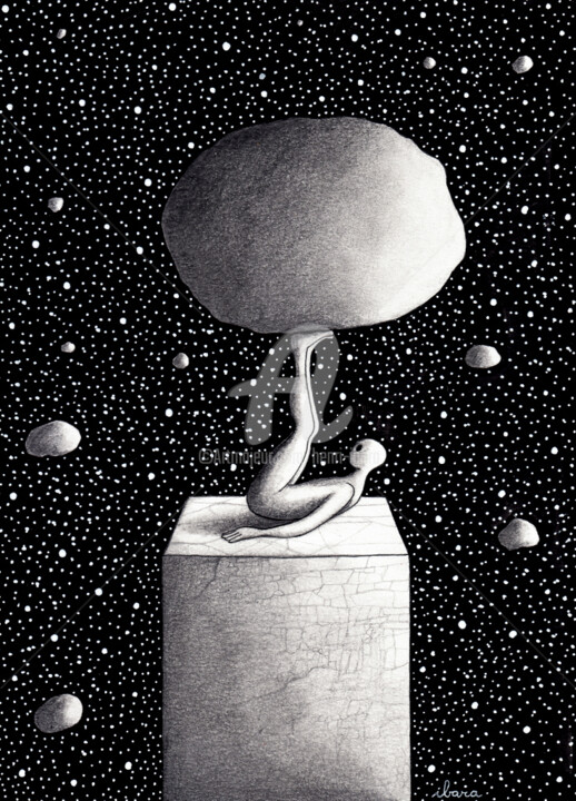 Drawing titled "La météorite appriv…" by Henri Ibara, Original Artwork, Ink