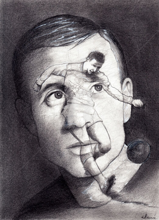 Dessin intitulée "Portrait de Raymond…" par Henri Ibara, Œuvre d'art originale