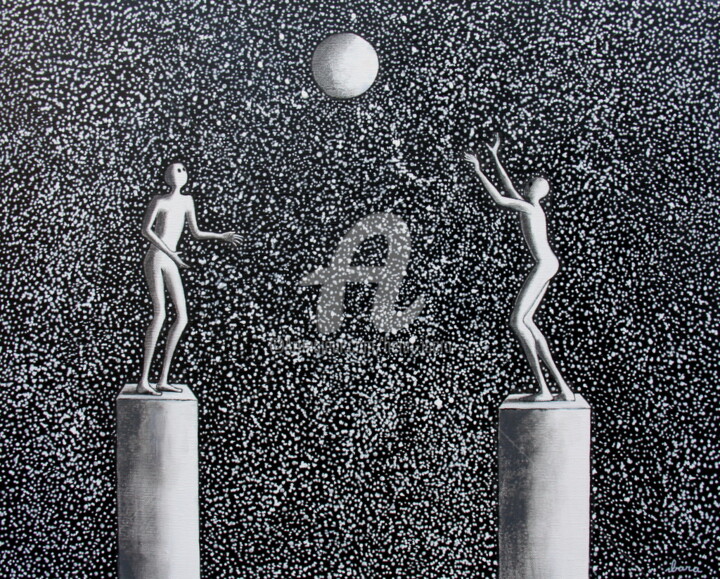Peinture intitulée "Jeu de lune" par Henri Ibara, Œuvre d'art originale, Acrylique