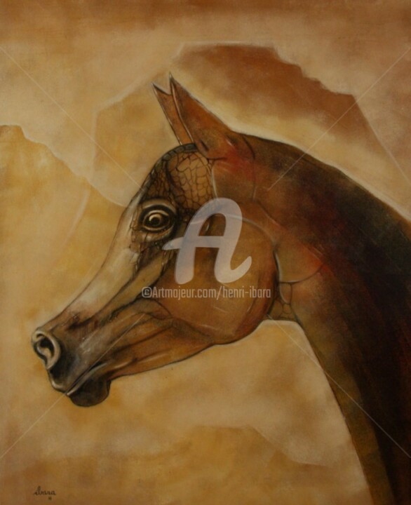 Peinture intitulée "Tête de cheval arabe" par Henri Ibara, Œuvre d'art originale, Huile