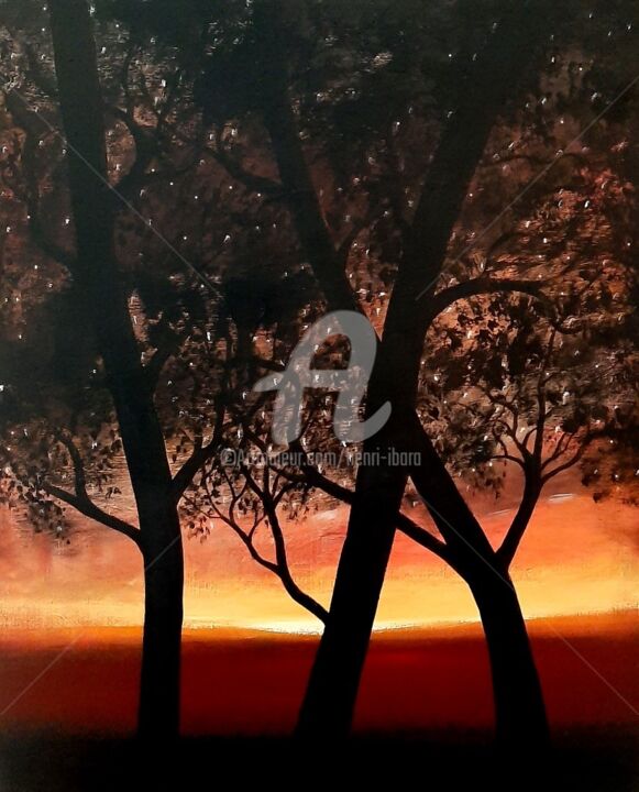 Painting titled "Arbres noirs et sol…" by Henri Ibara, Original Artwork, Acrylic