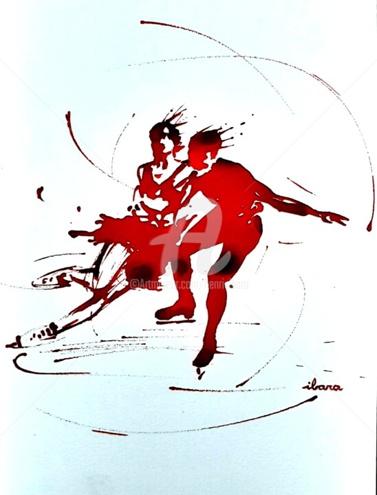 Disegno intitolato "Patinage artistique…" da Henri Ibara, Opera d'arte originale, Inchiostro