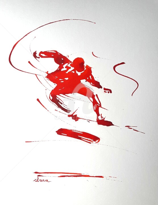 Dessin intitulée "Skateur N°4" par Henri Ibara, Œuvre d'art originale, Encre