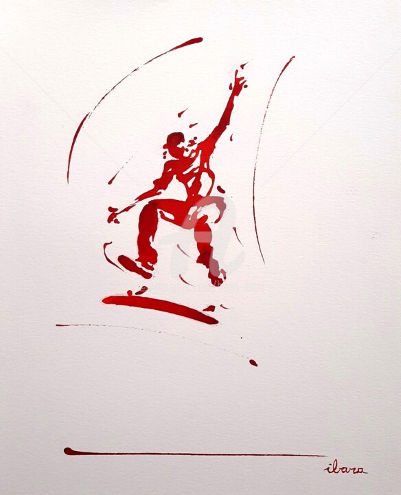 Dessin intitulée "Skateur N°6" par Henri Ibara, Œuvre d'art originale, Encre