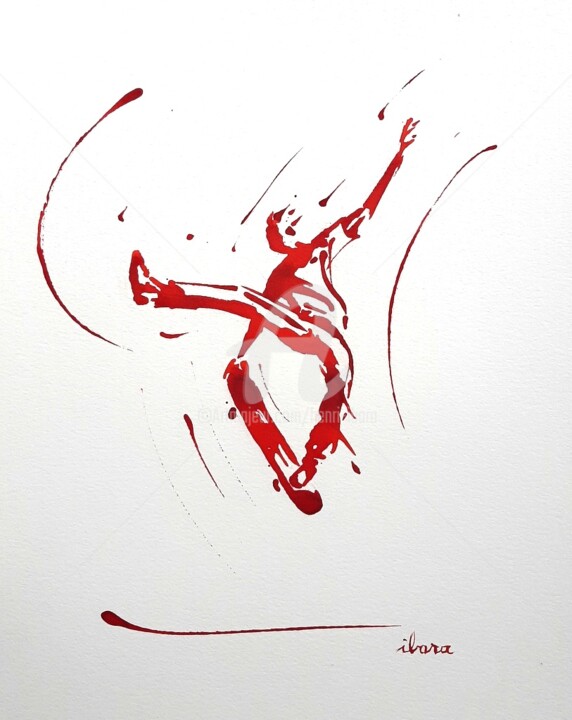Disegno intitolato "Skateur N°7" da Henri Ibara, Opera d'arte originale, Inchiostro