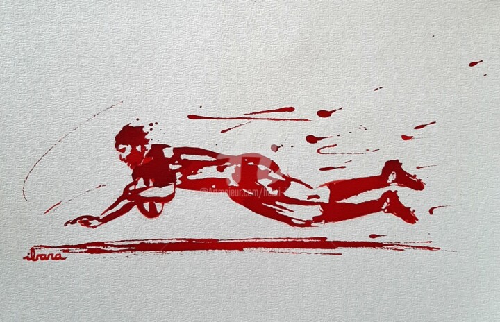 Rysunek zatytułowany „Rugby N°61” autorstwa Henri Ibara, Oryginalna praca, Atrament