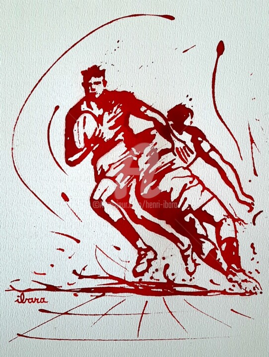Σχέδιο με τίτλο "Rugby N°65" από Henri Ibara, Αυθεντικά έργα τέχνης, Μελάνι