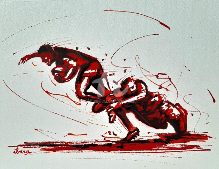 Zeichnungen mit dem Titel "Rugby N°66" von Henri Ibara, Original-Kunstwerk, Tinte
