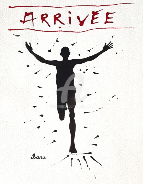 Disegno intitolato "Arrivée marathon de…" da Henri Ibara, Opera d'arte originale, Inchiostro