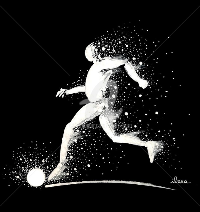 Tekening getiteld "Football cosmique" door Henri Ibara, Origineel Kunstwerk, Gouache