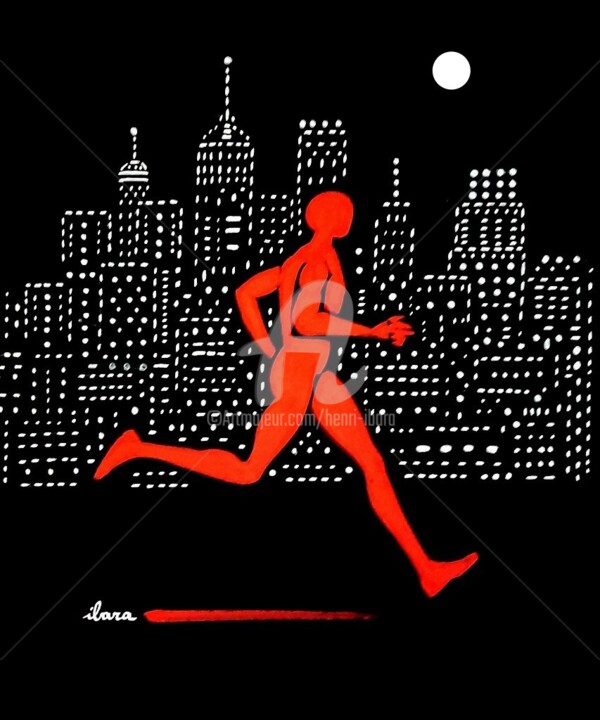 Рисунок под названием "running" - Henri Ibara, Подлинное произведение искусства, Гуашь