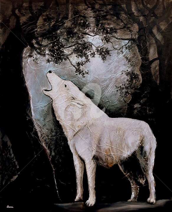 Pittura intitolato "Le loup blanc" da Henri Ibara, Opera d'arte originale, Acrilico