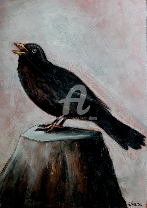 Painting titled "Oiseau N°14" by Henri Ibara, Original Artwork, Gouache