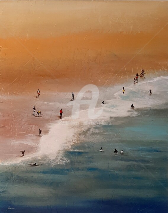Painting titled "Plage N°2" by Henri Ibara, Original Artwork, Acrylic Mounted on Wood Stretcher frame
