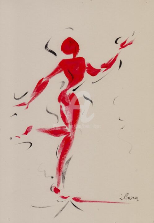 Desenho intitulada "homme-rouge-d-ibara…" por Henri Ibara, Obras de arte originais