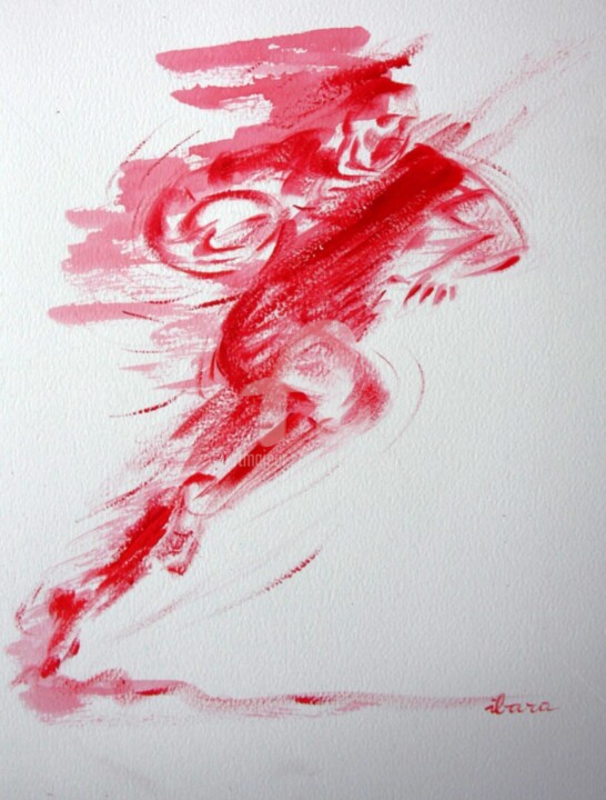 Drawing titled "Rugby N°8" by Henri Ibara, Original Artwork, Gouache