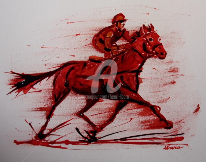 Drawing titled "course-hippique-n-3…" by Henri Ibara, Original Artwork, Ink