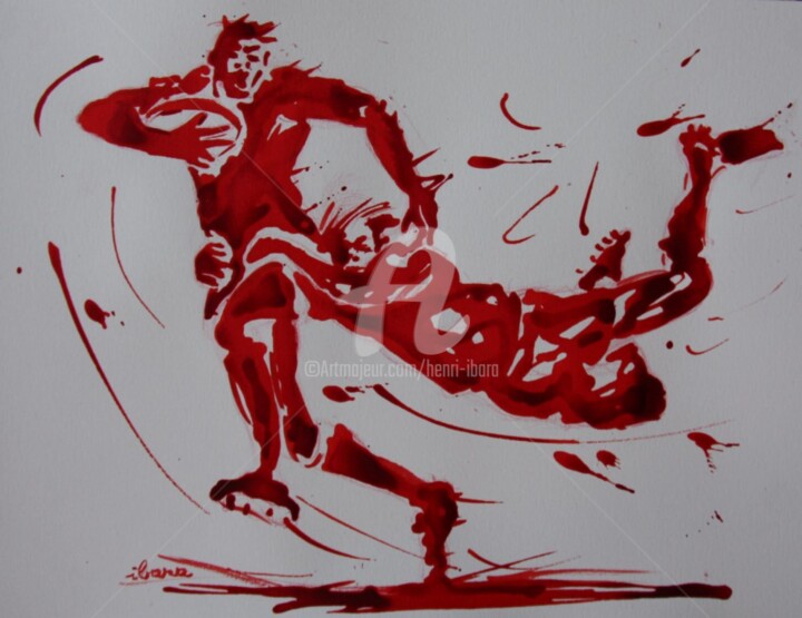 Рисунок под названием "rugby-n-17-dessin-d…" - Henri Ibara, Подлинное произведение искусства, Чернила