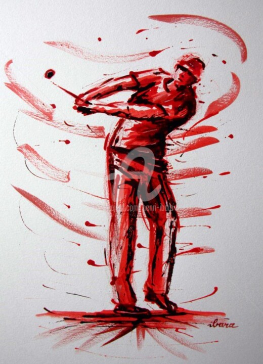 Dessin intitulée "Golf N°15" par Henri Ibara, Œuvre d'art originale, Encre