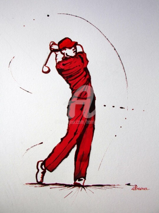 Dessin intitulée "golf-n-10-dessin-d-…" par Henri Ibara, Œuvre d'art originale, Encre