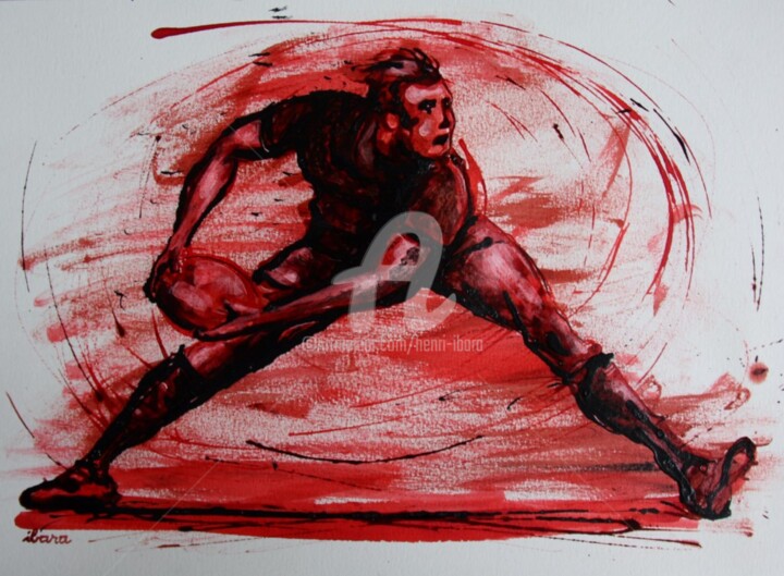 Dessin intitulée "Rugby N°23" par Henri Ibara, Œuvre d'art originale, Encre