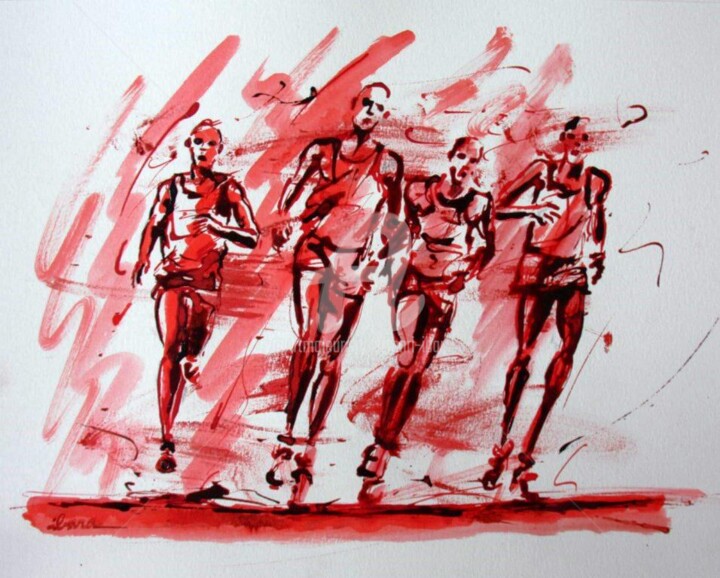 Drawing titled "marathon-dessin-enc…" by Henri Ibara, Original Artwork, Ink