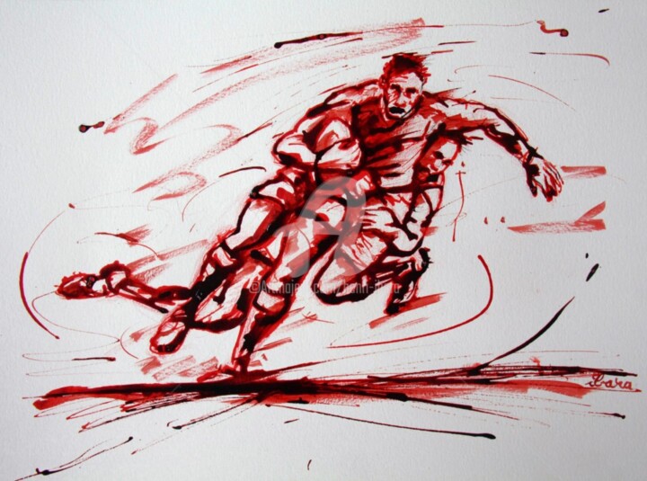 Dessin intitulée "Rugby N°24" par Henri Ibara, Œuvre d'art originale, Encre