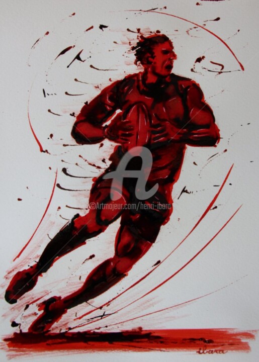 Dibujo titulada "Rugby N°25" por Henri Ibara, Obra de arte original, Tinta