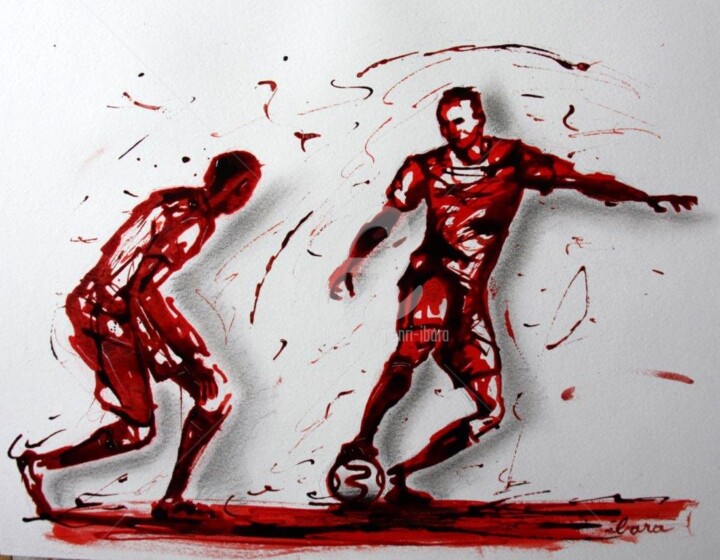 Dessin intitulée "Football N°64" par Henri Ibara, Œuvre d'art originale, Encre