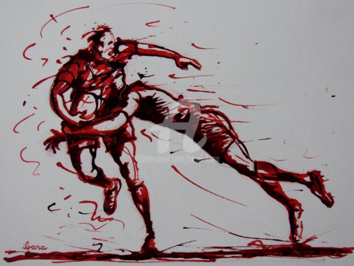 Dessin intitulée "rugby-n-29-dessin-d…" par Henri Ibara, Œuvre d'art originale, Encre