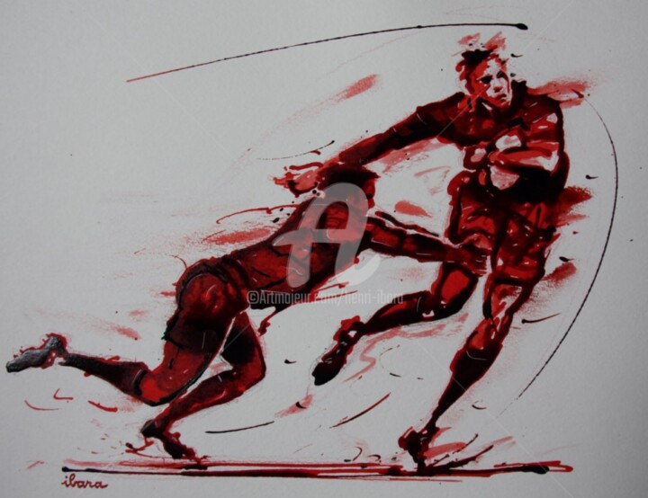 图画 标题为“Rugby N°30” 由Henri Ibara, 原创艺术品, 墨