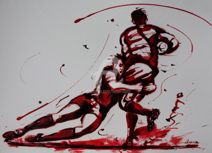 "Rugby N°39" başlıklı Resim Henri Ibara tarafından, Orijinal sanat, Mürekkep