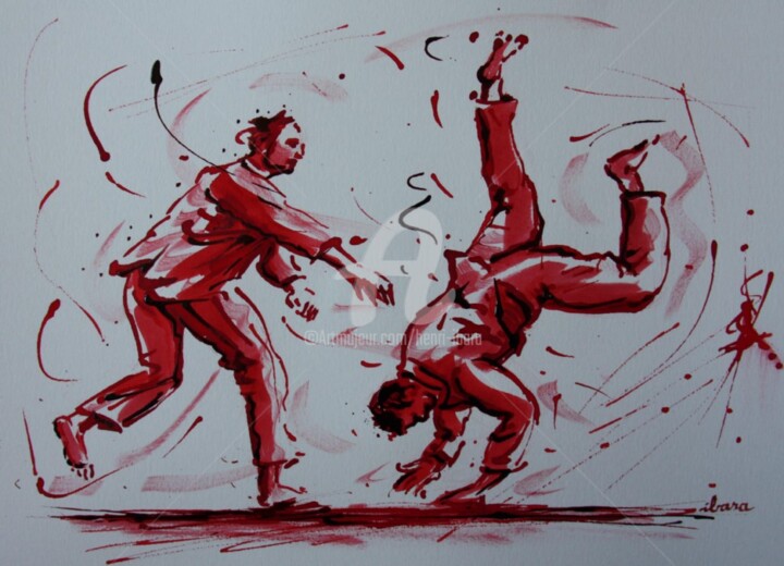 Dessin intitulée "judo-n-4-dessin-d-i…" par Henri Ibara, Œuvre d'art originale, Encre