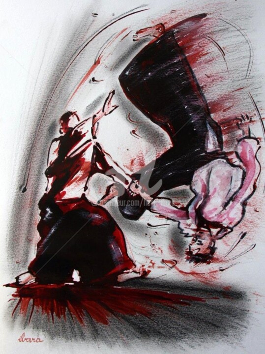 Dessin intitulée "aikido-dessin-encre…" par Henri Ibara, Œuvre d'art originale, Encre