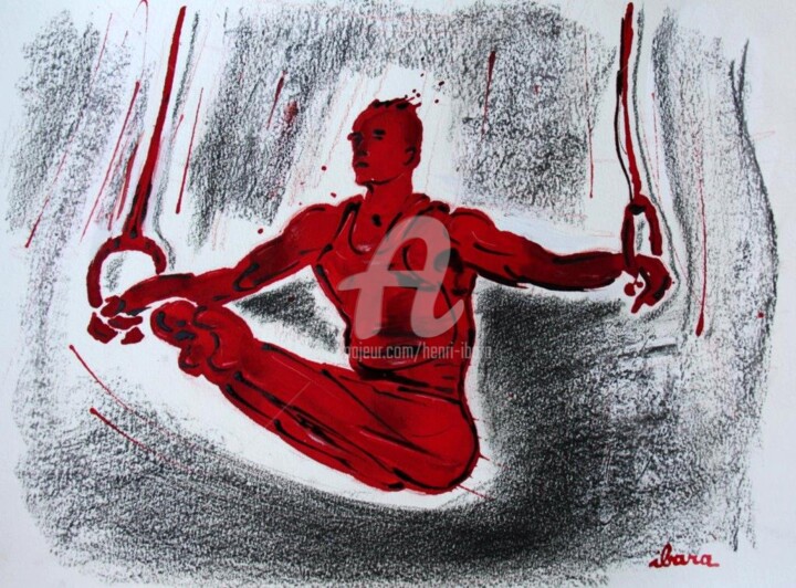 Dessin intitulée "gymnastique-les-ann…" par Henri Ibara, Œuvre d'art originale, Encre