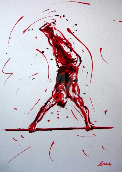 Dessin intitulée "gymnastique-barre-f…" par Henri Ibara, Œuvre d'art originale, Encre