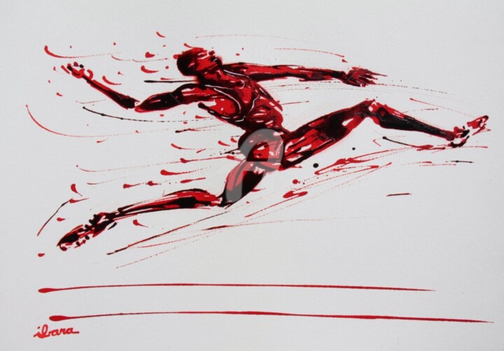 Desenho intitulada "saut-en-longueur-n-…" por Henri Ibara, Obras de arte originais, Tinta