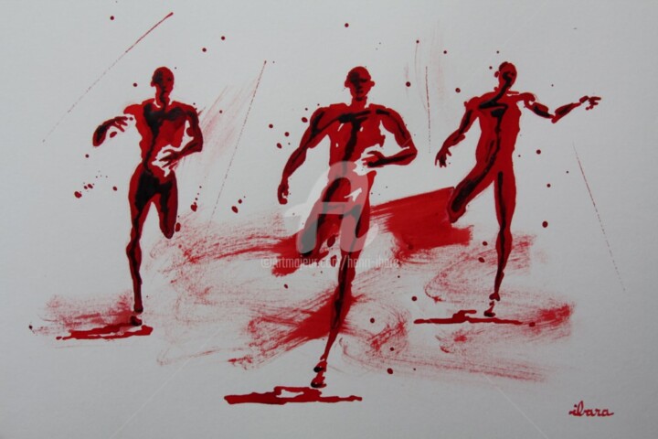 图画 标题为“Arrivée 100m” 由Henri Ibara, 原创艺术品, 墨