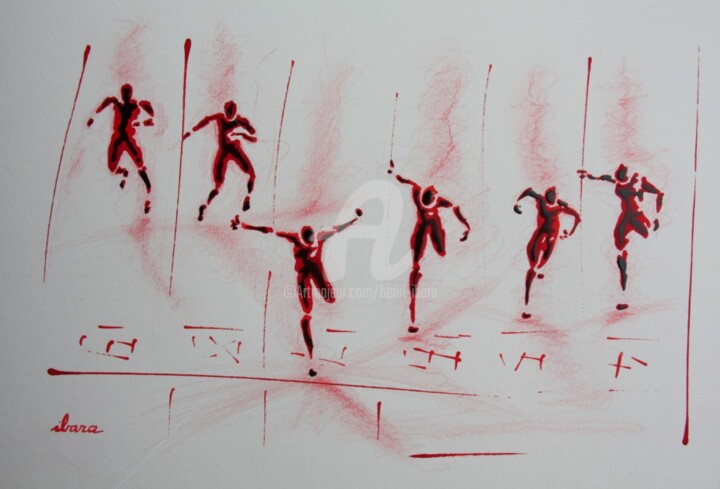 Dibujo titulada "arrivee-100m-n-6-de…" por Henri Ibara, Obra de arte original, Tinta
