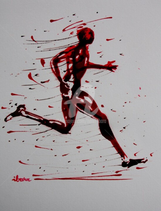Drawing titled "course-a-pieds-dess…" by Henri Ibara, Original Artwork, Ink