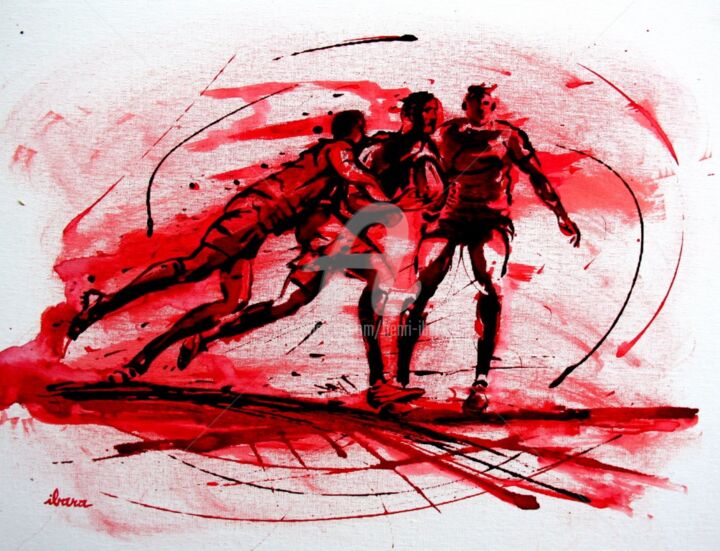 Schilderij getiteld "rugby-n-46-peinture…" door Henri Ibara, Origineel Kunstwerk, Acryl